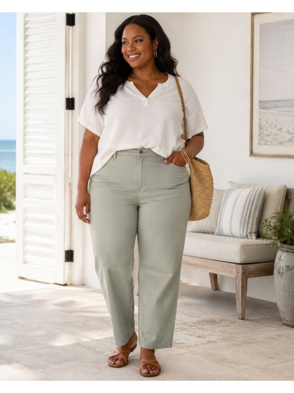 J. Jill High Rise Straight Leg Ankle Denim Pants Sage Green Women’s Size 20